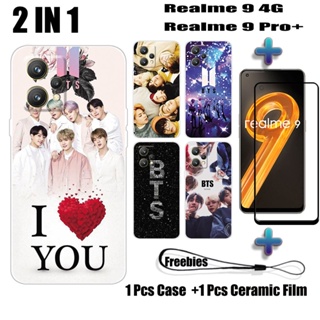 2 IN 1 เคสโทรศัพท์มือถือเซรามิค กันรอยหน้าจอ ทรงโค้ง ลาย BTS สําหรับ Realme 9 4G 9 Pro+