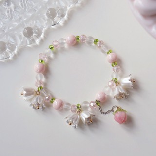 Pink Spring Day Bell Orchid Peach Heart Pearl Bracelet Suitable for Womens Jewelry Accessories