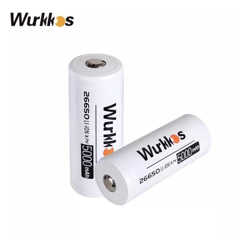 Wurkkos 3.7V 26650 5000mAh แบตเตอรี่ปุ่มแบน 3C ความจุสูง Discharge Li-ion แบตเตอรี่สําหรับไฟฉาย LED