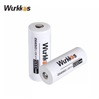 Wurkkos แบตเตอรี่ลิเธียมไอออน 3.7V 26650 5000mAh 3C ความจุสูง พร้อมไฟฉาย SM12