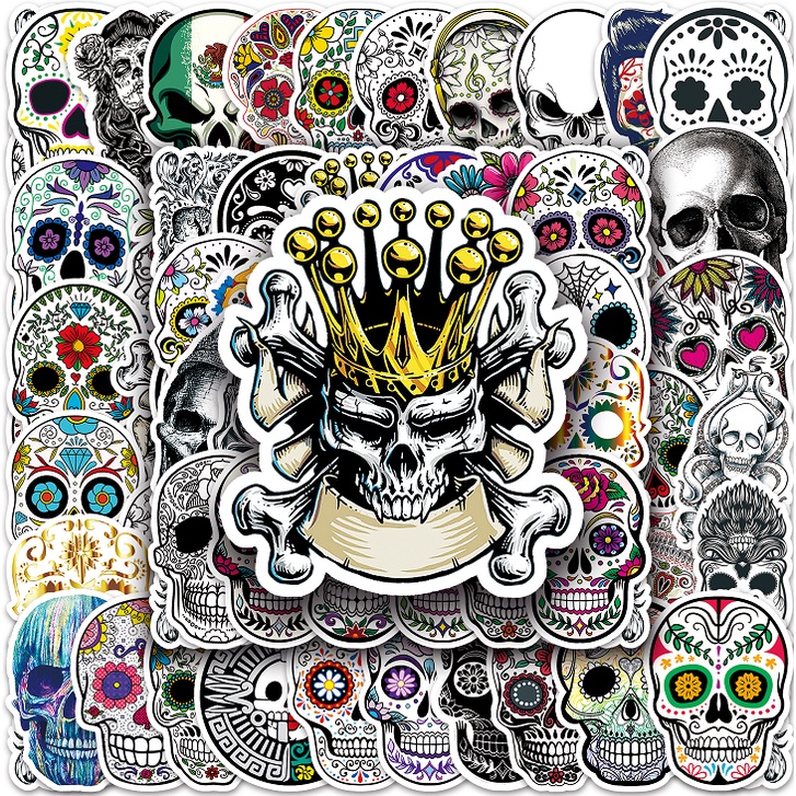 50 ชิ้นตลก Skull สติกเกอร์กันน้ํา DIY สําหรับโทรศัพท์แล็ปท็อปรถสติกเกอร์ Creative Home Decal