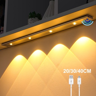 โคมไฟ LED ไร้สาย บางพิเศษ 20 30 40 ซม. เซนเซอร์ตรวจจับการเคลื่อนไหว PIR ชาร์จ USB สําหรับตู้เสื้อผ้า ห้องครัว