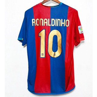 เสื้อกีฬาแขนสั้น ลายทีมบาร์เซโลน่า 19 MESSI La LIG 10 2006-07 สไตล์เรโทร # Ronaldinho