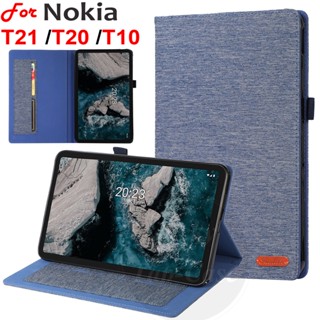 เคสหนัง PU ฝาพับ พร้อมช่องใส่บัตร สไตล์คลาสสิก สําหรับ Nokia T20 10.4 นิ้ว 2021 TA-1397 TA-1394 TA-1392 Nokia T10 8.0 นิ้ว 2022 TA-1462 T21