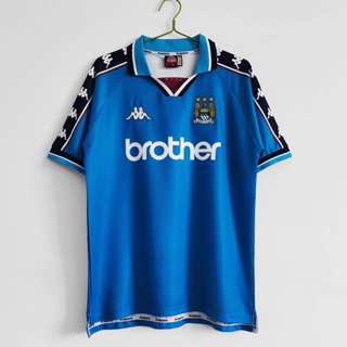 เสื้อกีฬาแขนสั้น ลายทีมฟุตบอล Manchester City 1997 1999 ชุดเหย้า สไตล์เรโทร