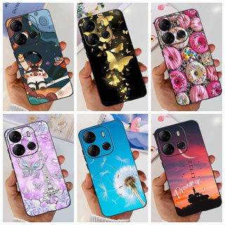 เคสโทรศัพท์มือถือ ซิลิโคนนิ่ม TPU ผิวด้าน ลายดอกไม้อวกาศ สีดํา หรูหรา สําหรับ Infinix Smart 7 X6515 Smart7