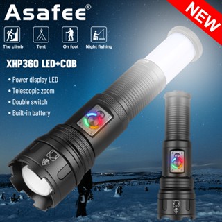 Asafee ไฟฉาย LED 30W XHP360 ซูมได้ 4 เกียร์ สวิตช์แบตเตอรี่ในตัว สําหรับตั้งแคมป์กลางแจ้ง