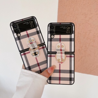 BURBERRY ใหม่ เคสโทรศัพท์มือถือหนัง กันกระแทก พร้อมแหวนนิ้ว สําหรับ Samsung Galaxy Z Flip4 Z Flip3 ZFlip4 ZFlip4