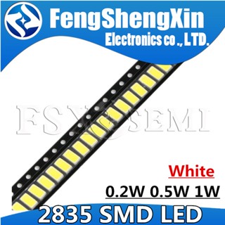 ลูกปัดโคมไฟ SMD LED 2835 1W 0.5W 0.2W 3V 6V 9V 18V 36V 150MA 100MA 30MA 60MA 80MA 6000-6500K ความสว่างสูง สีขาว 100 ชิ้น