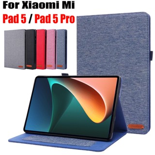 เคสแท็บเล็ต หนัง PU และผ้ายีน กันลื่น พร้อมช่องใส่บัตร สําหรับ Xiaomi Pad 5 Pad5 Pro 11.0 นิ้ว Mi Pad 5 Pro 12.4 นิ้ว