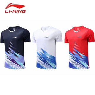 Li Ning ใหม่ เสื้อแบดมินตัน สําหรับผู้ชาย ผู้หญิง แห้งเร็ว และระบายอากาศ แขนสั้น เสื้อยืด