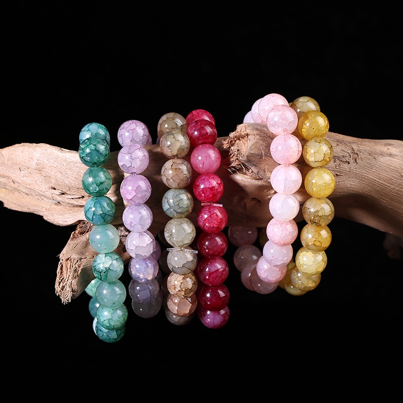 10 มม.หินแตกระลอกรูปแบบสร ้ อยข ้ อมือ Charm หยกที ่ มีสีสันสร ้ อยข ้ อมือผู ้ หญิง Popcorn สร ้ อยข ้ อมือคริสตัล กําไลลูกปัด
