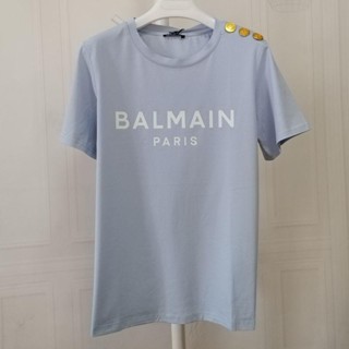 เสื้อยืดคอกลม แขนสั้น พิมพ์ลายตัวอักษร balmain สีม่วงอ่อน สําหรับผู้หญิง