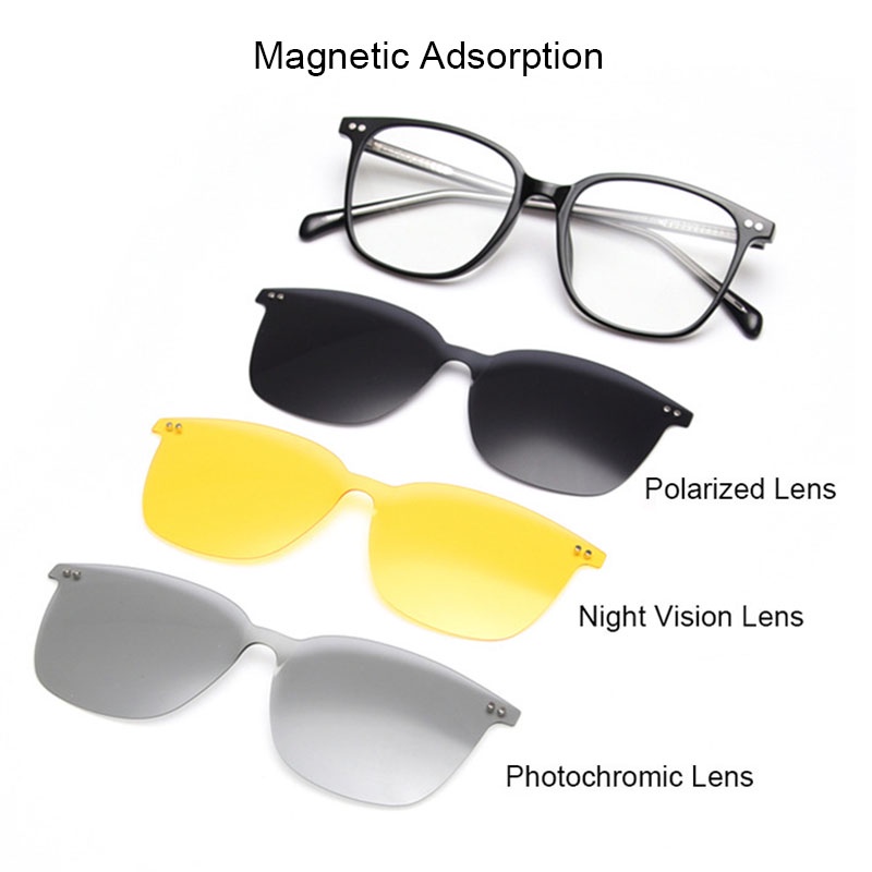 3 in 1 แม ่ เหล ็ กแว ่ นตากรอบโพลาไรซ ์ Night Vision Photochromic แว ่ นตาอินเทรนด ์ ไดร ์ เวอร ์ ขับรถกรอบแว ่ นตา