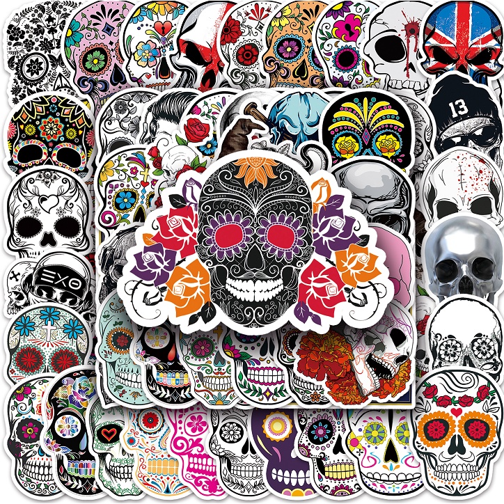 50 ชิ้นตลก Skull สติกเกอร์กันน้ํา DIY สําหรับโทรศัพท์แล็ปท็อปรถสติกเกอร์ Creative Home Decal