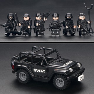 Egalon Jeep SWAT ฟิกเกอร์ทหารทีมทหาร ขนาดเล็ก บล็อกตัวต่อรถฮัมเมอร์