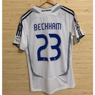 เสื้อเชิ้ตแขนสั้น ลาย Real Madrid homeUCL เบอร์ 06-07 ชุดยูนิฟอร์มฟุตบอล Beckham 9 Ronaldo สไตล์เรโทร 23