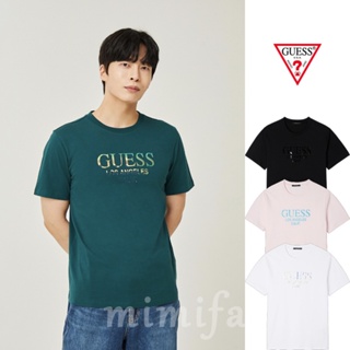 [Guess Korea] เสื้อยืดแขนสั้น พิมพ์ลายโลโก้ Guess แวววาว สําหรับผู้ชาย