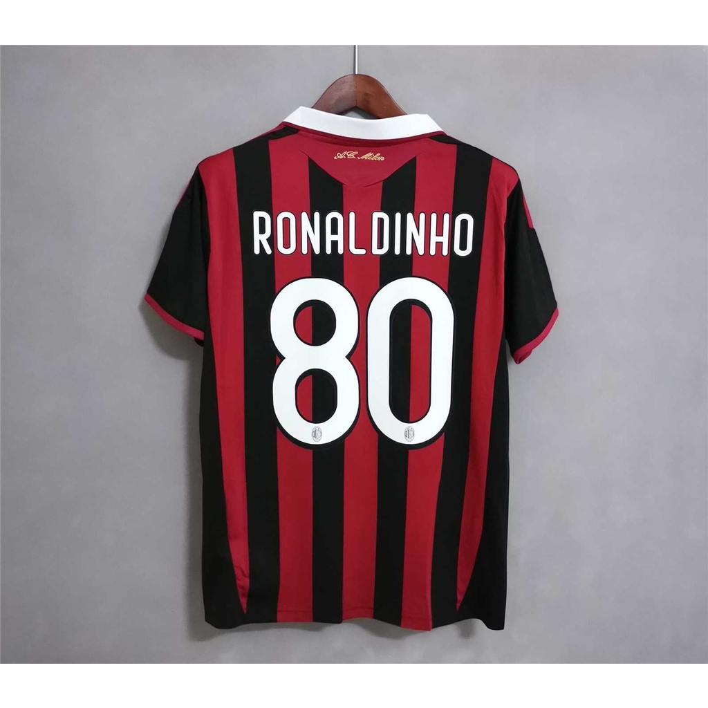 09-10 AC Milan Top Quality Home Retro Soccer Jersey เสื ้ อยืดที ่ กําหนดเองเสื ้ อฟุตบอล RONALDINHO MALDINI