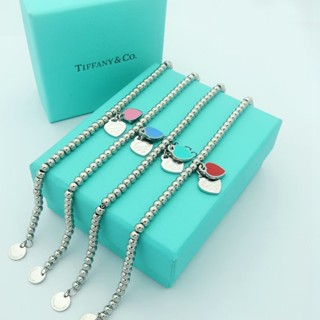 Ti&amp;co. ใหม่ สร้อยข้อมือเงิน 925 ชุบแพลตตินัม 18k รูปหัวใจคู่ สีชมพู สีเขียว สีแดง 2023