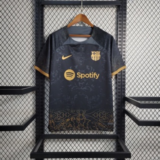 เสื้อกีฬาแขนสั้น ลายทีมชาติฟุตบอล Barcelona Jersey 2023 2024 ชุดเยือน สีดํา