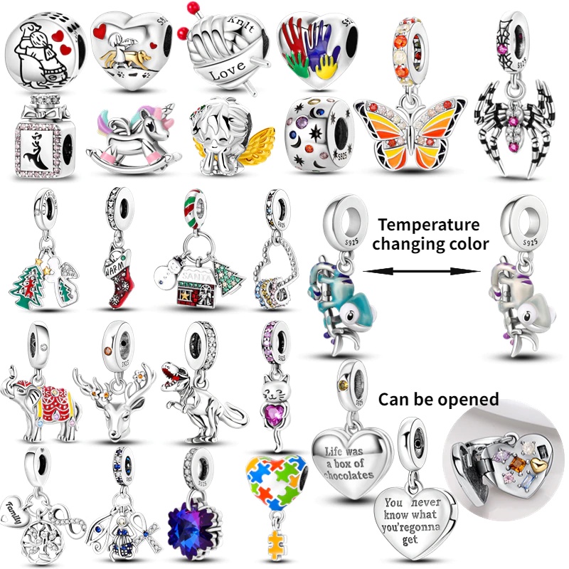 925 Silver Charms สัตว์ Plata De Ley ดอกไม้เต่าลูกปัด DIY สําหรับสร้อยข้อมือเดิมเครื่องประดับ