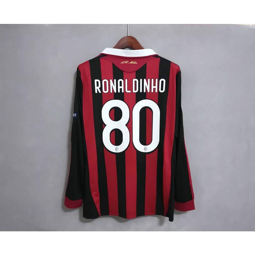09-10 AC Milan แขนยาวคุณภาพสูง Retro Soccer Jersey เสื ้ อยืดที ่ กําหนดเองเสื ้ อฟุตบอล RONALDINHO MALDINI