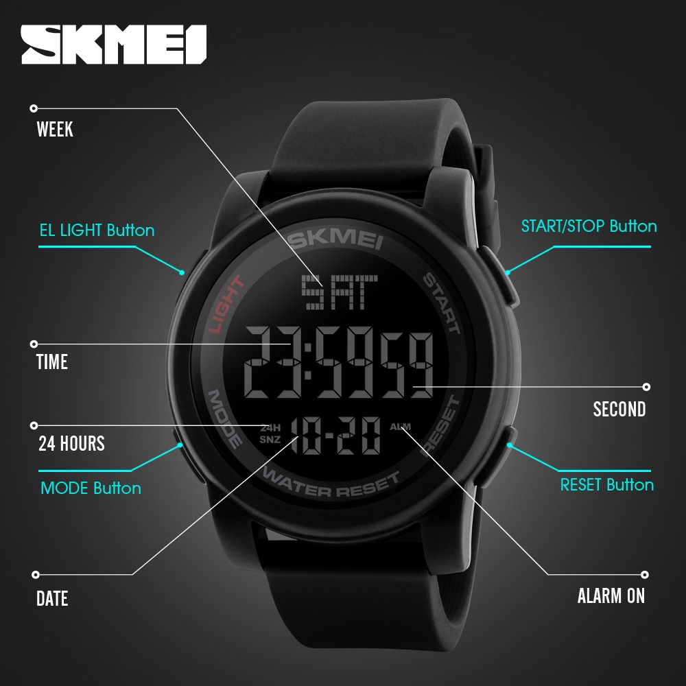 Skmei 1257 นาฬิกาปลุกดิจิทัล 5 บาร์ กันน้ํา หรูหรา สําหรับผู้ชาย