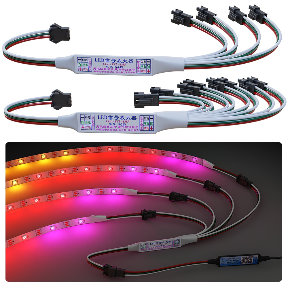 โมดูลขยายสัญญาณ LED TTL ขนาดเล็ก สําหรับ WS2811 WS2812B SK6812 3Pin RGBIC 1 เป็น 4/8 DC5-24V
