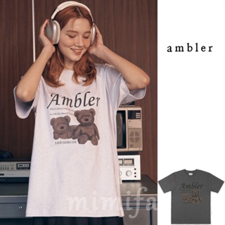 [AMBLER] ใหม่ เสื้อยืดแขนสั้น พิมพ์ลายหมี สีดํา สําหรับผู้หญิง และผู้ชาย 2023