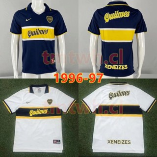 คุณภาพสูง CABJ BOCA JUNIORS 1996-1997 เสื้อเชิ้ต ย้อนยุค สีฟ้า สีขาว 10MARADONA