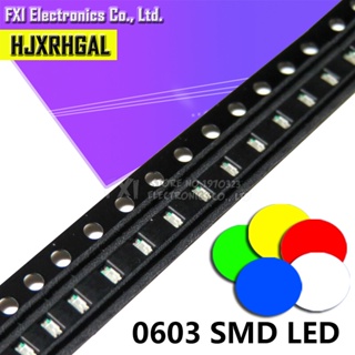 แผ่นไดโอด LED 0603 สีเหลือง สีแดง สีเขียว สีฟ้า สีขาว 100 ชิ้น