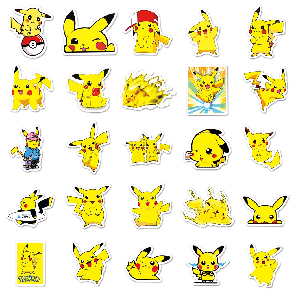 50 ชิ้นตลก Pikachu Pokemon สติกเกอร์กันน้ํา DIY สําหรับโทรศัพท์แล็ปท็อปรถสติกเกอร์ Creative Home Decal - รูปที่ 2