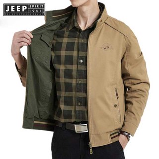 JEEP SPIRIT 1941 ESTD เสื้อแจ็กเก็ต ผ้าฝ้ายแท้ สองด้าน สไตล์ทหาร พลัสไซซ์ M-4XL สําหรับผู้ชาย