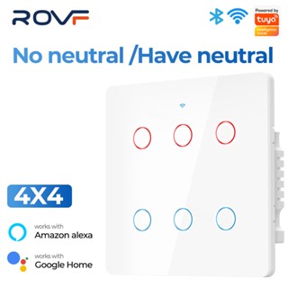 Rovf tuya สวิตช์ไฟอัจฉริยะ WiFi 4/6 Gang 120x120 Touch AC 110-240V หน้าจอแอปพลิเคชัน สายไฟกลาง ทํางานร่วมกับ Alexa Google Home