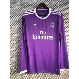 เสื้อกีฬาแขนยาว ลายทีมฟุตบอล Real Madrid สีม่วง 2016/2017 ชุดเยือน