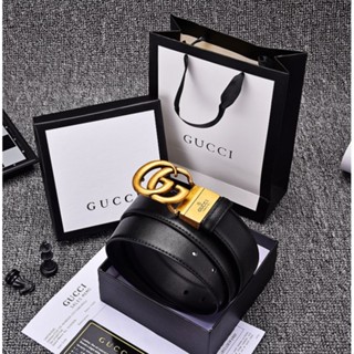 Gucci เข็มขัดหนัง สองด้าน หัวเข็มขัดโลหะ GG ไม้จิ้มฟัน / เสื้อหนัง ธุรกิจ หรูหรา สําหรับผู้ชาย