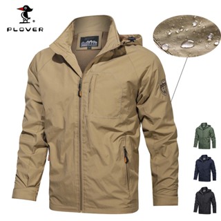 แจ็คเก็ตผู้ชาย PLOVER Mens Workwear Jacket เสื้อแจ็คเก็ตมีฮู้ด กันน้ำและกันลม เสื้อแจ็คเก็ตน้ำหนักเบา ฮู้ดถอดออกได้