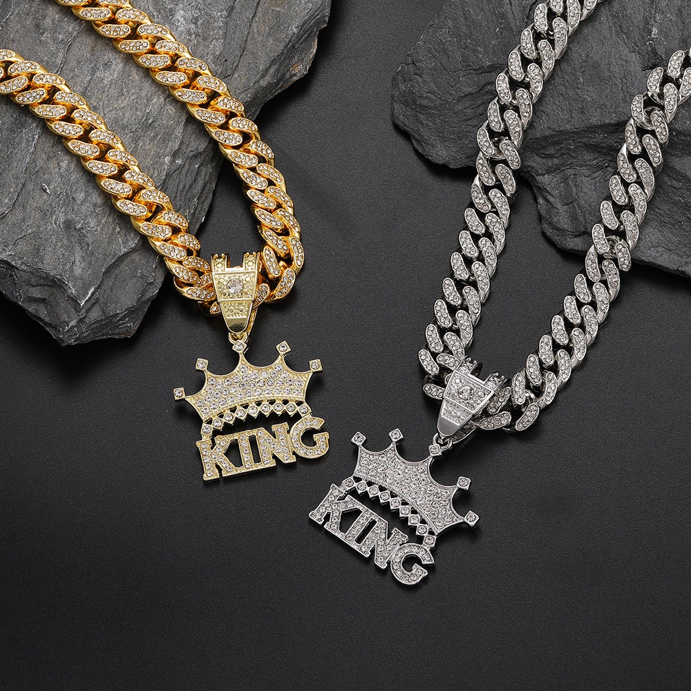 โซ่คิวบาใหม่ จี้มงกุฎ KING ฮิปฮอปยุโรปและอเมริกา สร้อยคอผู้ชายและผู้หญิง