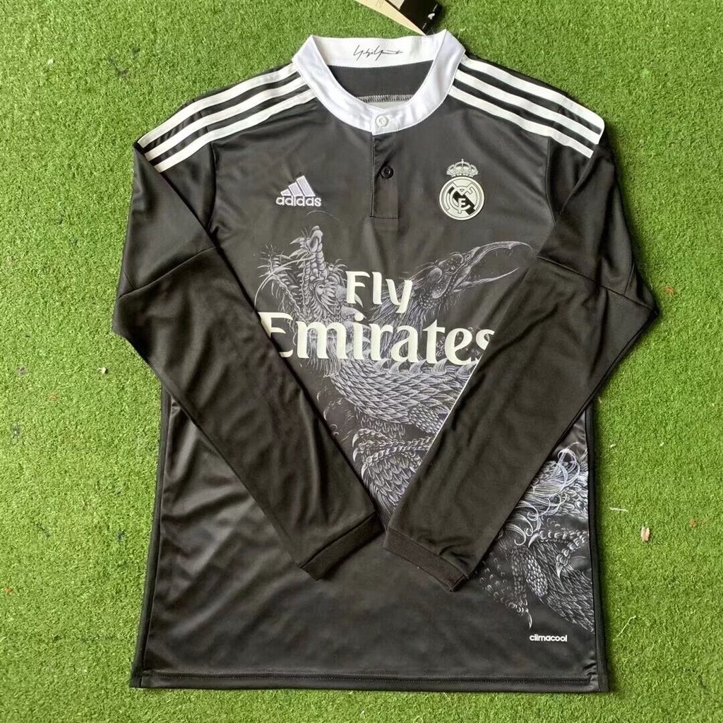 เสื้อกีฬาแขนยาว ลายทีมชาติฟุตบอล Real Madrid Black Ergan 2014/2015 14-15 ชุดเยือนไทย คุณภาพสูง สไตล์เรโทร สําหรับผู้ชาย