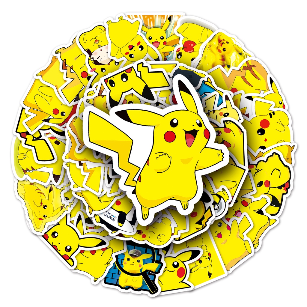 50 ชิ้นตลก Pikachu Pokemon สติกเกอร์กันน้ํา DIY สําหรับโทรศัพท์แล็ปท็อปรถสติกเกอร์ Creative Home Decal