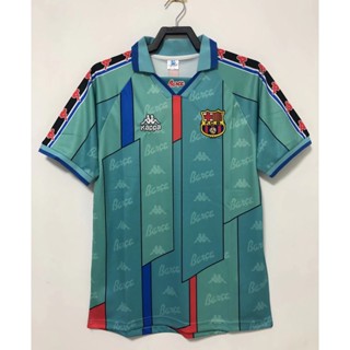 เสื้อกีฬาแขนสั้น ลายทีมชาติฟุตบอล Barcelona 96-97 ชุดเยือน สไตล์เรโทร