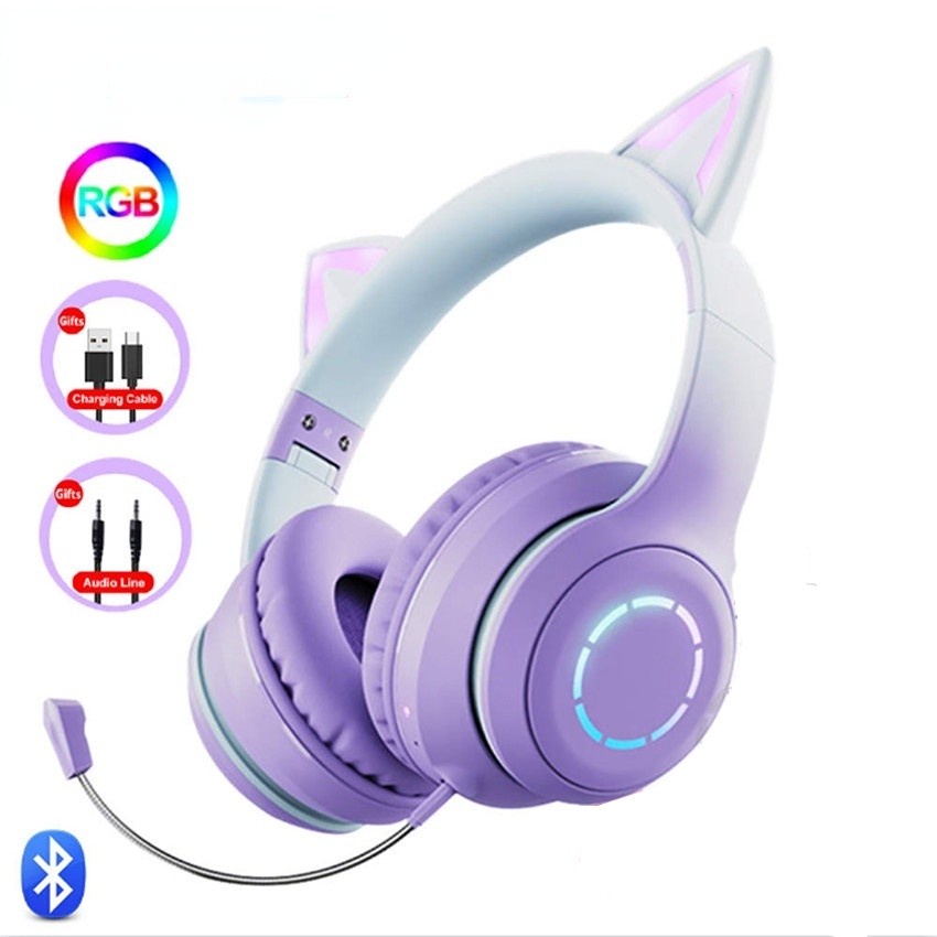 หูฟังไร้สาย Hifi 3.5 มม. พร้อมไมโครโฟนตัดเสียงรบกวน RGB เบสบลูทูธ สําหรับโทรศัพท์มือถือ PS4