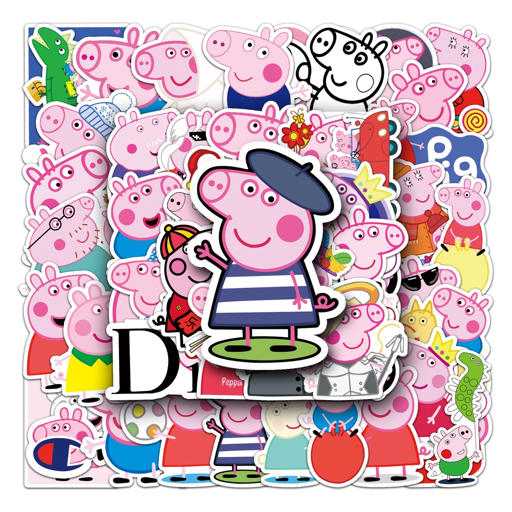 52 ชิ้นตลก Peppa Pig DIY Creative มอเตอร์สติกเกอร์รถสติกเกอร์ Helmater สติกเกอร์ Home Decal สติกเกอร์กันน้ํา