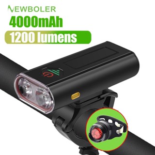 NEWBOLER 1200 ลูเมนน้ำหนักเบาจักรยาน 4000mAh ไฟฉายจักรยาน USB แบบชาร์จไฟหน้า LED จักรยานไฟหน้ากันฝน MTB แสง