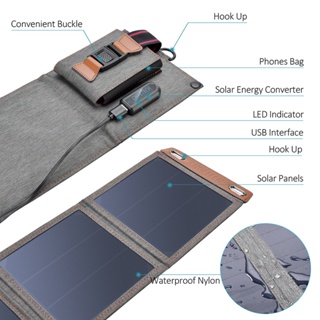 Monocrystalline Silicon กันน้ำแผงเซลล์แสงอาทิตย์พับได้ 14w ชาร์จ