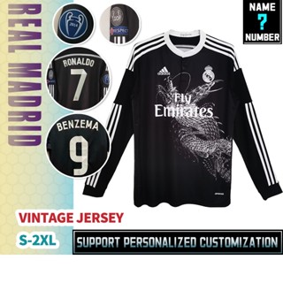 เสื้อยืดแขนยาว ลายทีมฟุตบอล Real Madrid 14-15 [Vintage] Second Away Stadium ไซซ์ S-2XL