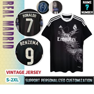 เสื้อยืดแขนสั้น ลายทีมฟุตบอล Real Madrid 14-15 [Vintage] Second Away ไซซ์ S-2XL