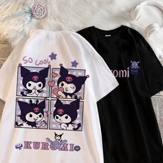 Kuromi เสื้อยืดแขนสั้น ผ้าฝ้ายแท้ ทรงหลวม ขนาดใหญ่ แฟชั่นสําหรับเด็กผู้หญิง 3.24