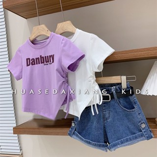 พร้อมส่ง ขายดี เสื้อยืดแขนสั้น พิมพ์ลายตัวอักษร สไตล์เกาหลี ญี่ปุ่น แฟชั่นฤดูร้อน สําหรับเด็กผู้หญิง 2023